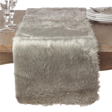 SARO 197.GY1572B 15 X 72 In. Rectangle Juneau Faux Fur Table Runner  Grey